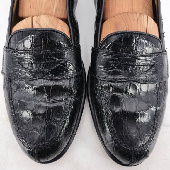 Zelli Tuscany Exotic Black Caiman Crocodile Dress Shoes Men 9 Penny Loafer Italy main image 2